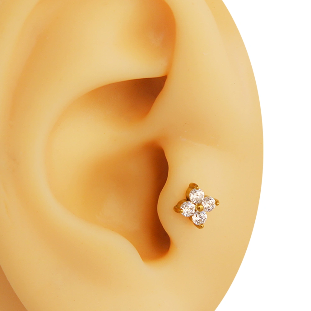Gold Işık Çiçeği Zirkon Taşlı 316L Cerrahi Çelik Tragus Helix Kıkırdak Piercing
