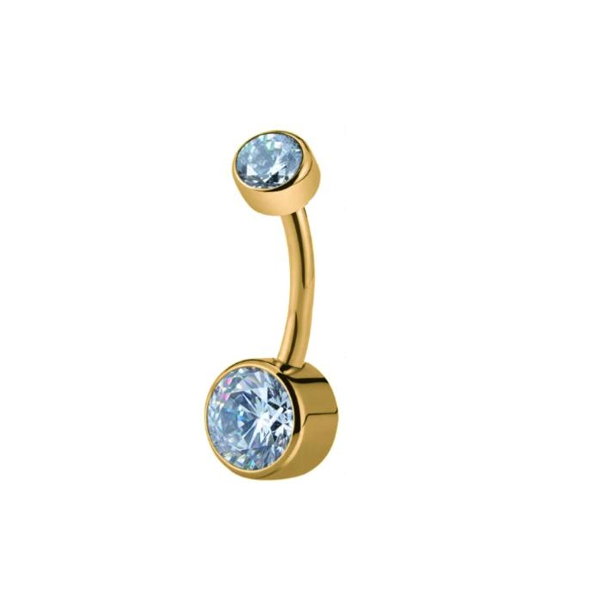 Düz Kesim Çift Taş Gold Çelik Göbek Piercing