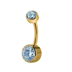 Altın Renk Çift Taşlı 316L Cerrahi Çelik Göbek Piercing Ön Görünüm