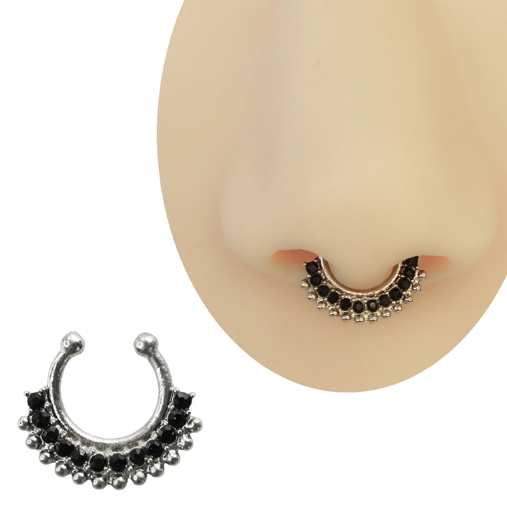 Deliksiz siyah taşlı sıkıştırma septum piercing