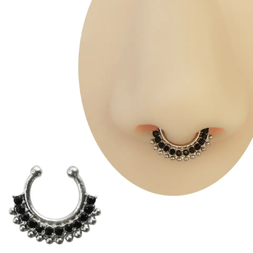 Deliksiz siyah taşlı sıkıştırma septum piercing