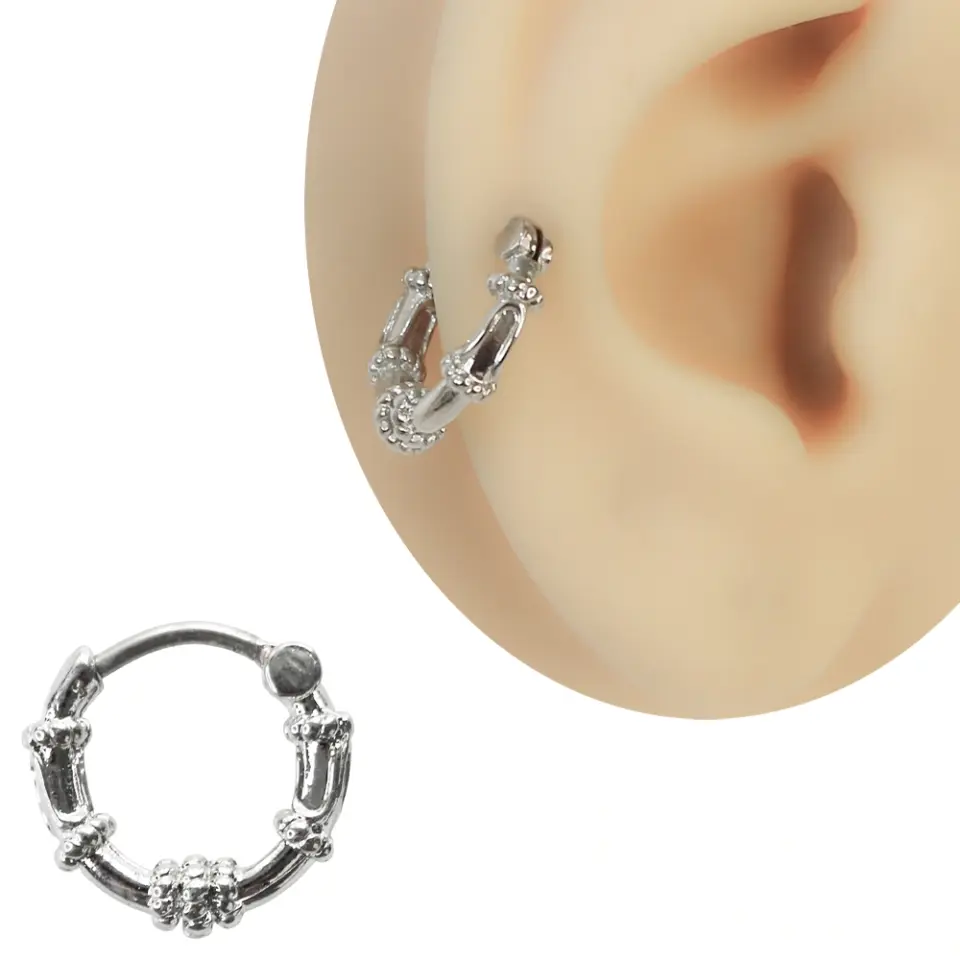 316L cerrahi çelik barlı antik motifli halka piercing