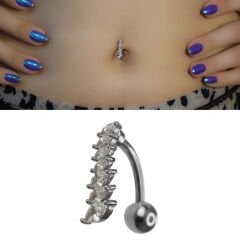 Diagonal Markiz Zirkon Çelik Göbek Piercing | Çelik & Gold Seçenekli
