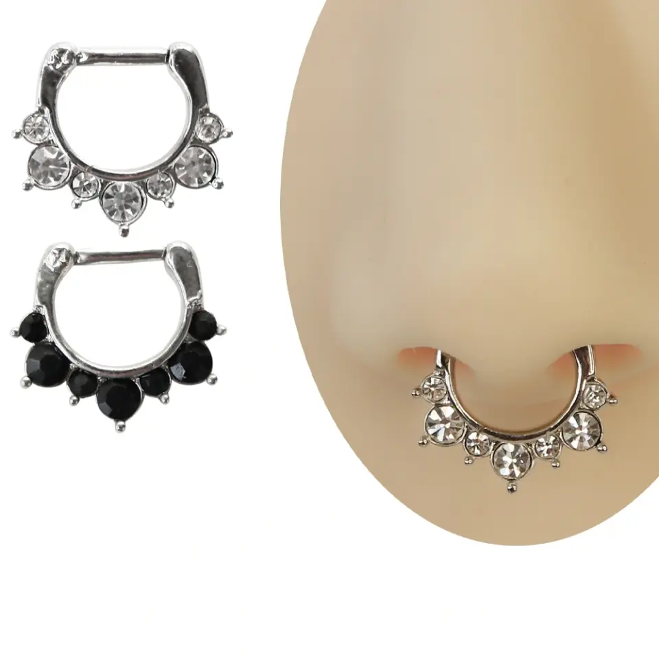 Sıralı Taşlı Septum – 1.2 mm Bar Kalınlığında Siyah ve Beyaz Taş Seçenekli Halka