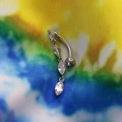 Dört Markiz Sallantı Zirkon Çelik Göbek Piercing | Çelik & Gold Seçenekli