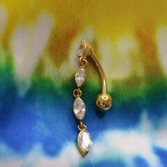 Dört Markiz Sallantı Zirkon Çelik Göbek Piercing | Çelik & Gold Seçenekli
