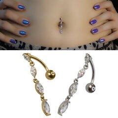 Dört Markiz Sallantı Zirkon Çelik Göbek Piercing | Çelik & Gold Seçenekli