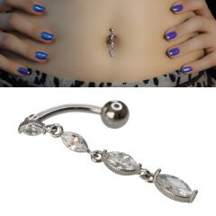 Dört Markiz Sallantı Zirkon Çelik Göbek Piercing | Çelik & Gold Seçenekli