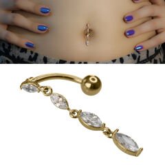 Dört Markiz Sallantı Zirkon Çelik Göbek Piercing | Çelik & Gold Seçenekli