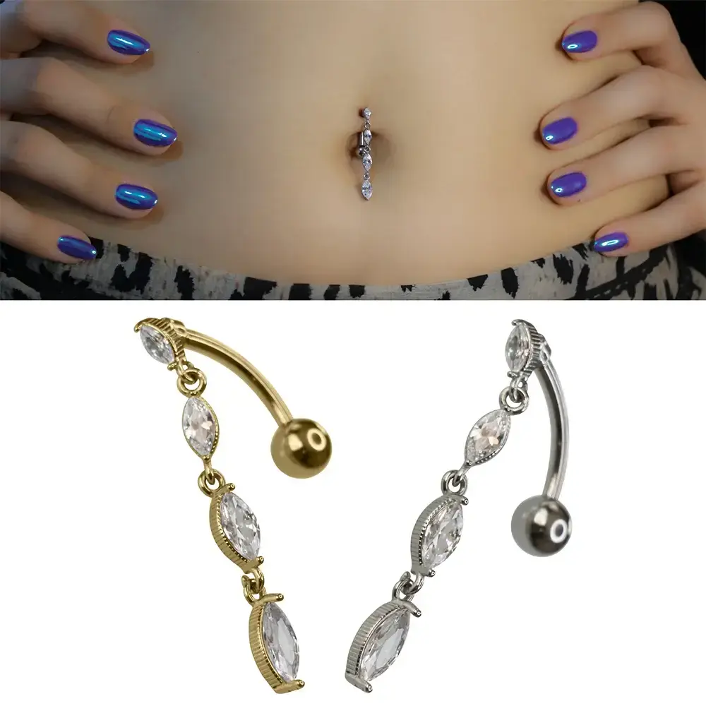 Marquise Stream Markiz Akışı Figürlü 316L Cerrahi Çelik Göbek Piercing Gümüş ve Altın Renkler