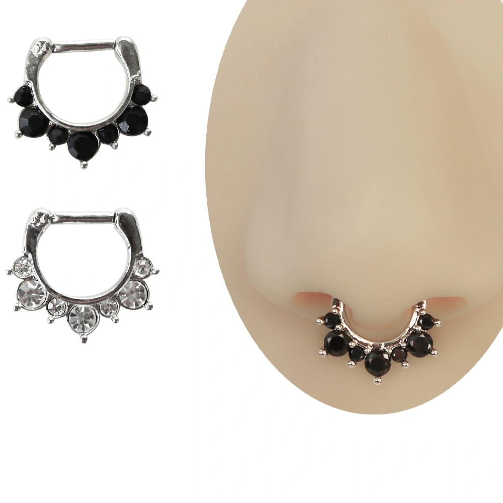 6 mm Septum Piercing – 1.2 mm Bar Kalınlığında Sıralı Yuvarlak Taşlı Burun Takısı