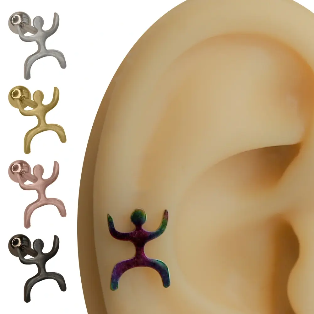 Sarı rose gümüş siyah ve gökkuşağı renkli adam kıkırdak helix piercing seti