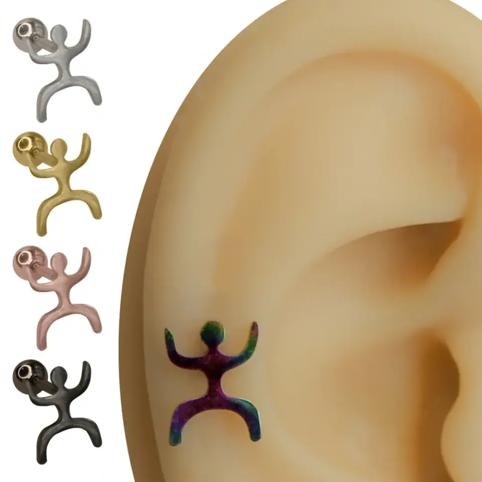 Sarı rose gümüş siyah ve gökkuşağı renkli adam kıkırdak helix piercing seti