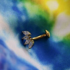 Dört Markiz Zirkon Çelik Göbek Piercing| Çelik & Gold Seçenekli