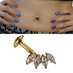 Dört Markiz Zirkon Çelik Göbek Piercing| Çelik & Gold Seçenekli