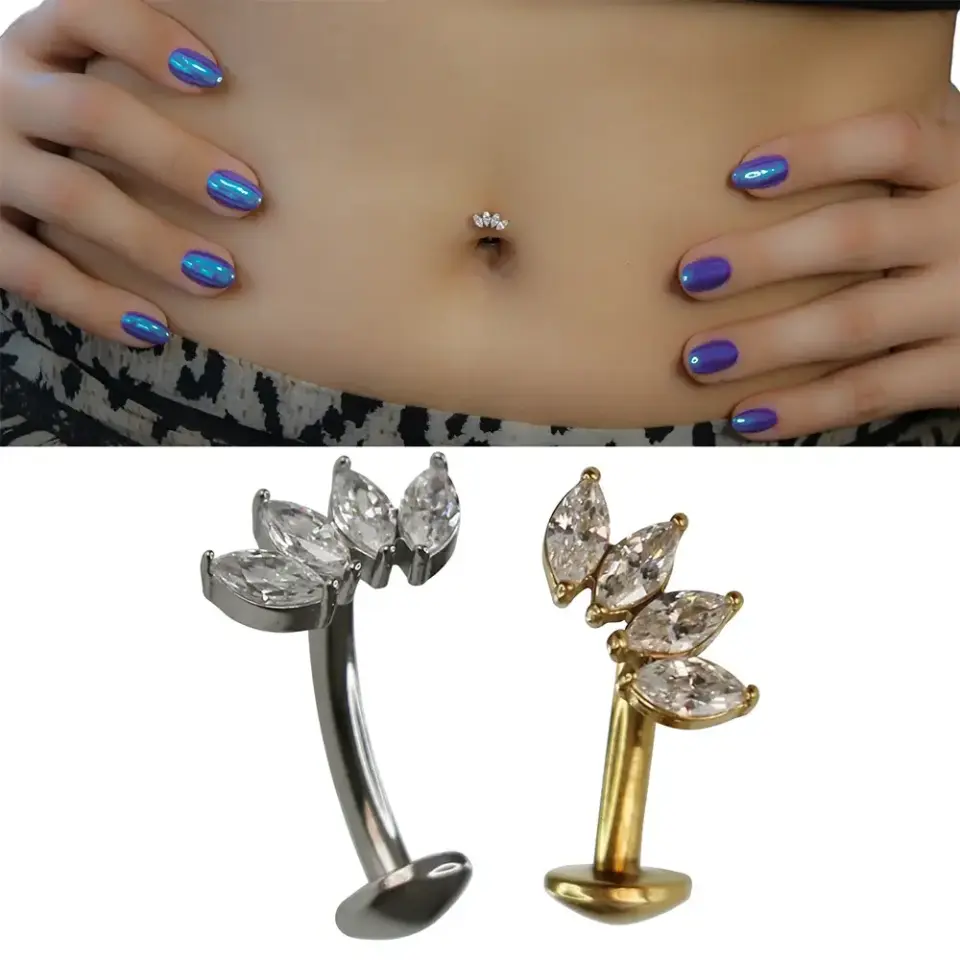 Marquise Tiara Markiz Taç Figürlü 316L Cerrahi Çelik Göbek Piercing Gümüş ve Altın Renkler