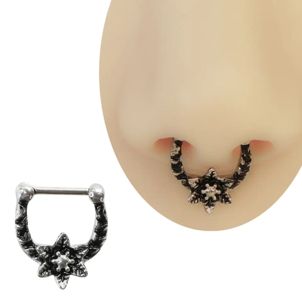 Dekoratif Septum Piercing – Kabartmalı Yıldız Figürlü Unisex Burun Halkası