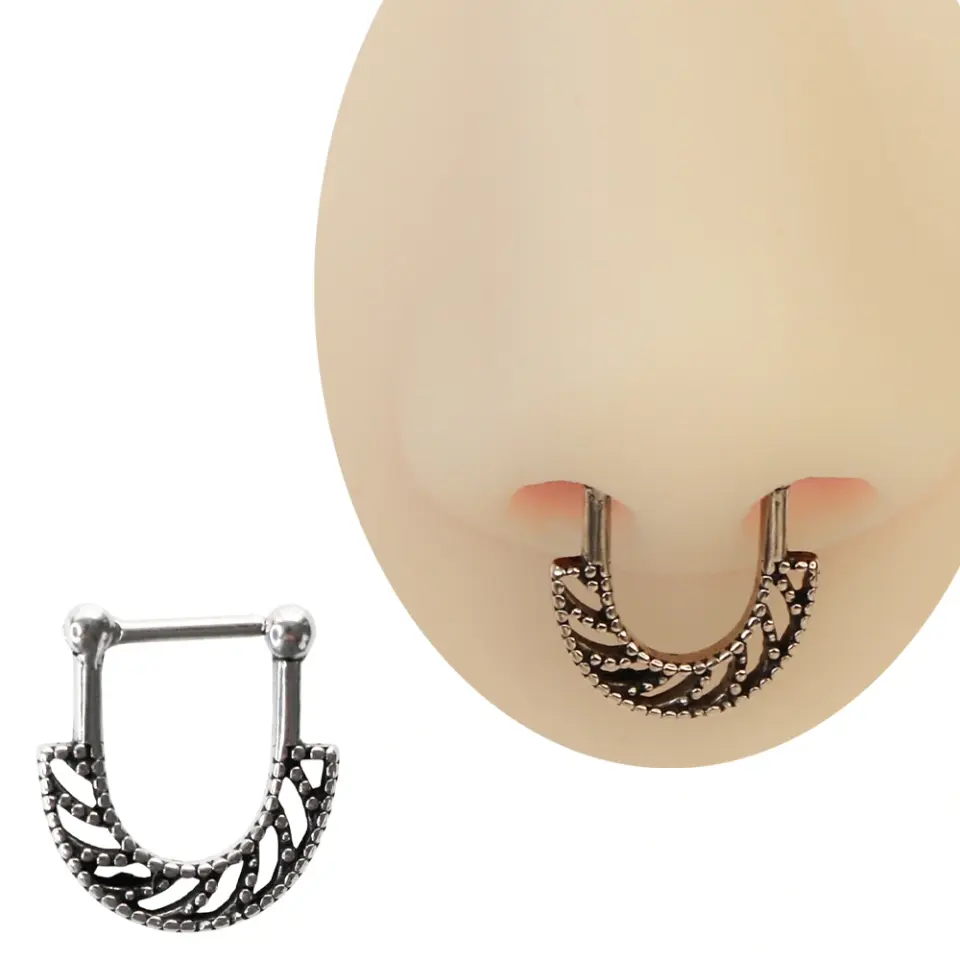 Bohem Septum Piercing – Cerrahi Çelik Barlı 1.2 mm / 8 mm İşlemeli Burun Piercingi