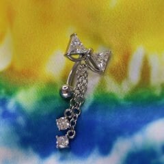 Fiyonk Sallantı Zirkon Çelik Göbek Piercing| Çelik & Gold Seçenekli