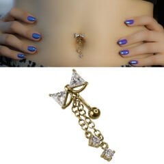 Fiyonk Sallantı Zirkon Çelik Göbek Piercing| Çelik & Gold Seçenekli