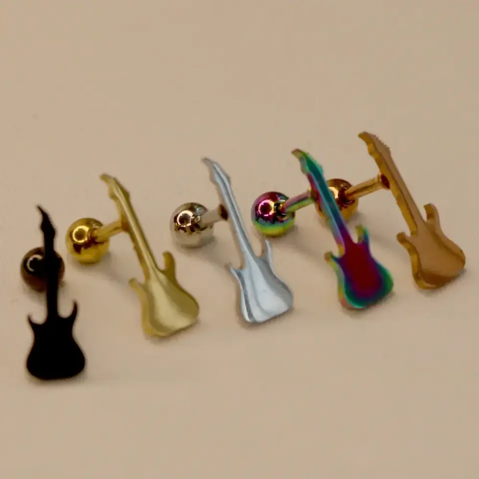 Kararmayan 316L çelik gitar figürlü kıkırdak helix piercing modelleri