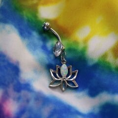 Lotus Opal Zirkon Çelik Göbek Piercing | Çelik & Gold Seçenekli