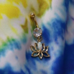 Lotus Opal Zirkon Çelik Göbek Piercing | Çelik & Gold Seçenekli