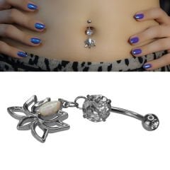 Lotus Opal Zirkon Çelik Göbek Piercing | Çelik & Gold Seçenekli