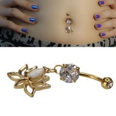 Lotus Opal Zirkon Çelik Göbek Piercing | Çelik & Gold Seçenekli
