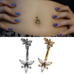 Üçgen Markiz Zirkon Çelik Göbek Piercing | Çelik & Gold Seçenekli