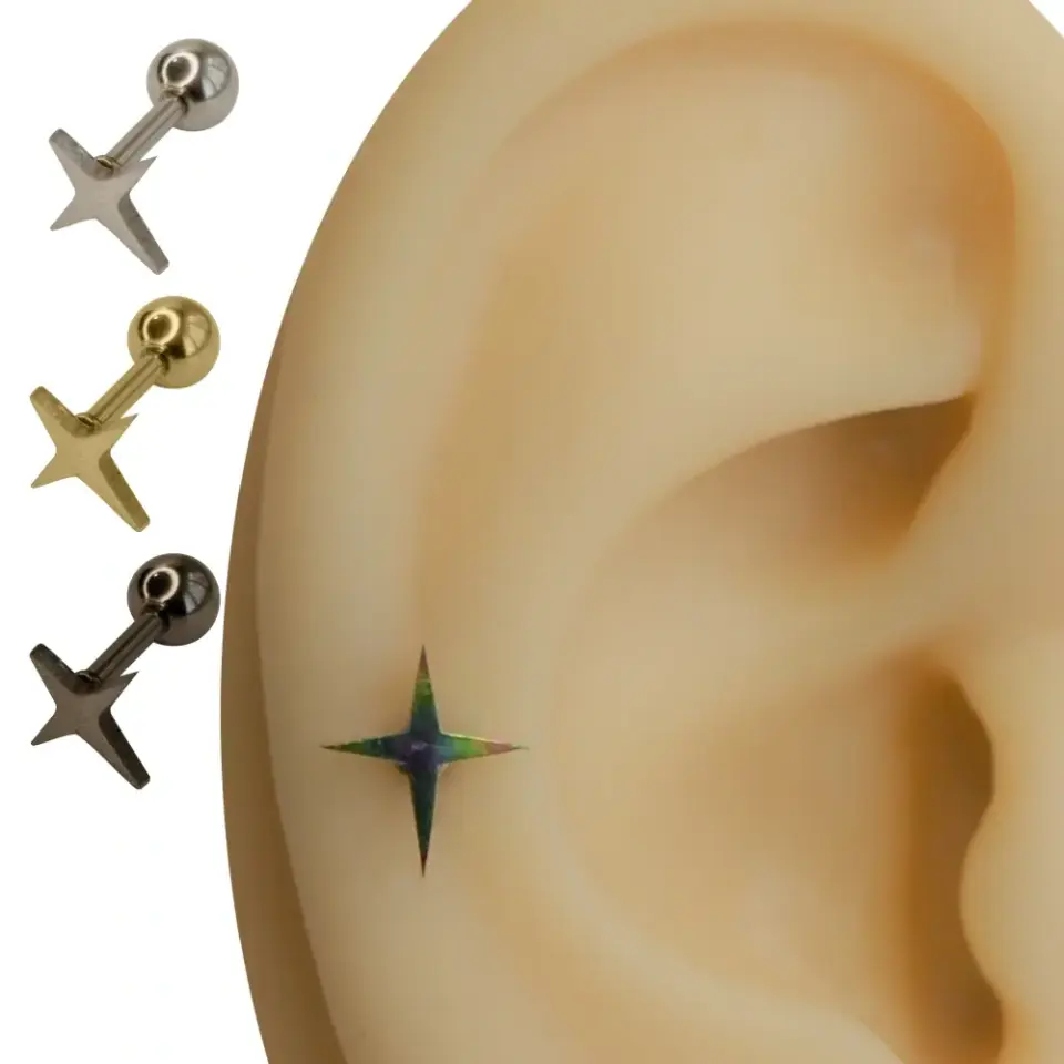 Kulak üzerinde şık duruş sergileyen paslanmaz Kuzey Yıldızı kıkırdak helix piercing