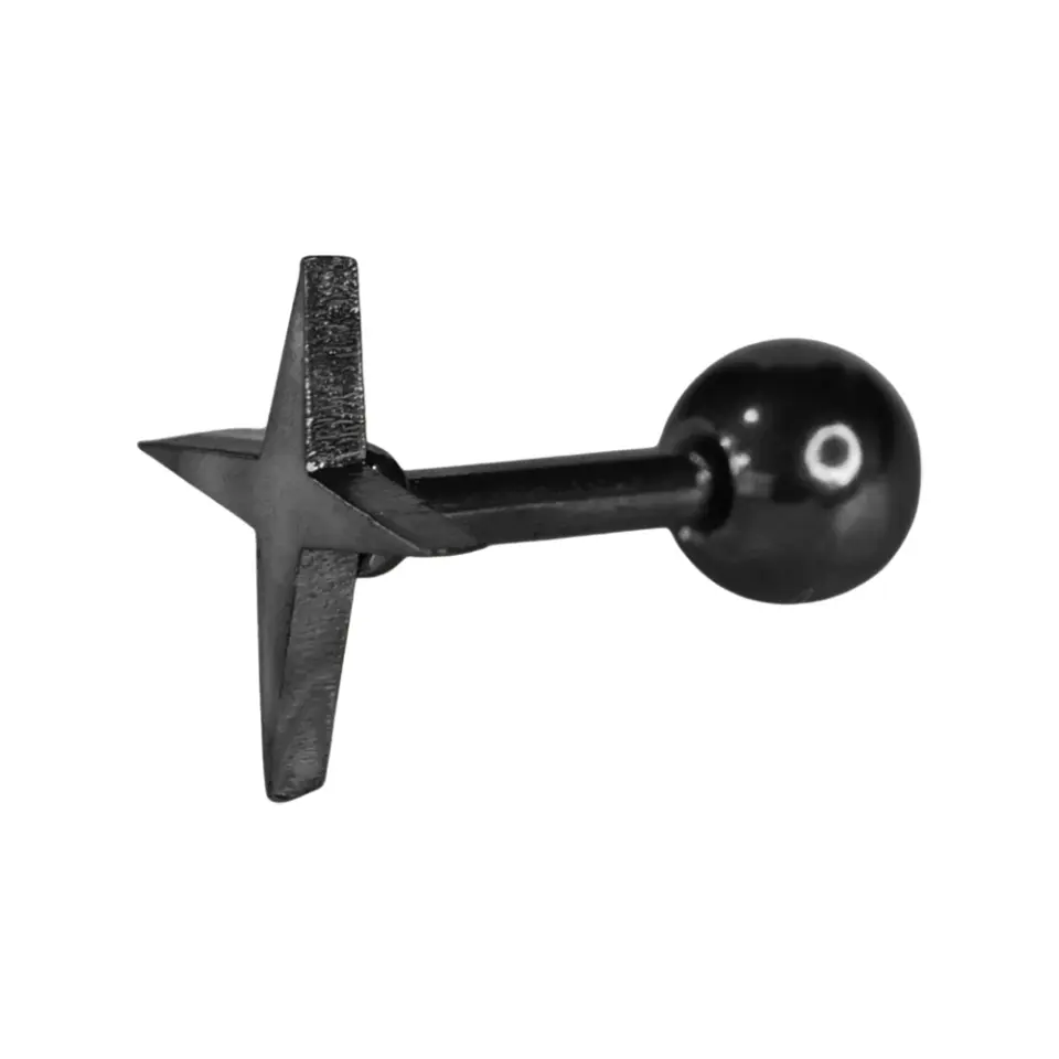 Kuzey Yıldızı Tasarım Siyah Rengi 316L Cerrahi Çelik Kıkırdak Helix Piercing