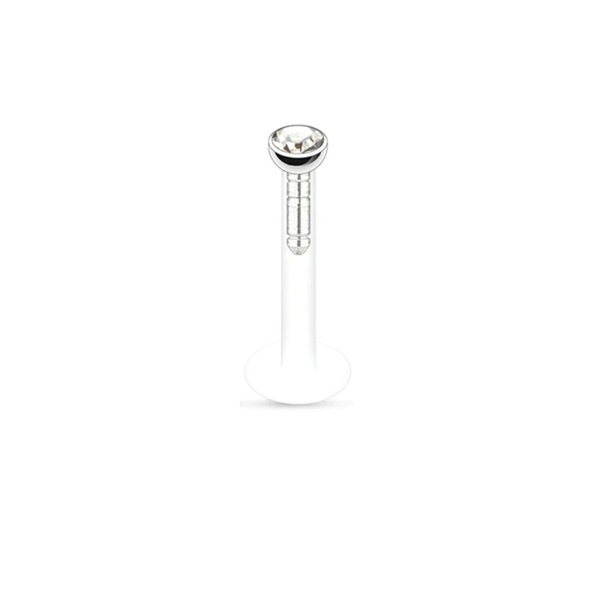 Tek Taş Kristal Bioplastik (PTFE) Labret Piercing, Tragus-Helix-Conch-Burun-Dudak-Kıkırdak