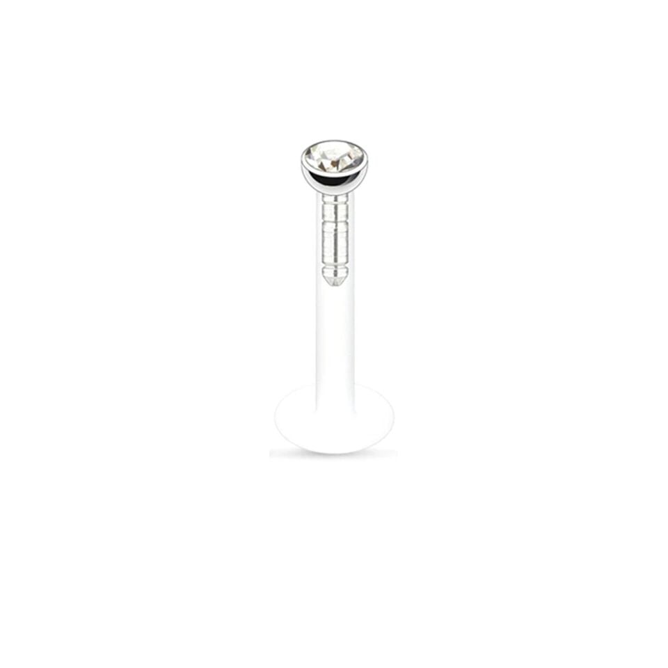 Tek Taş Kristal Bioplastik (PTFE) Labret Piercing, Tragus-Helix-Conch-Burun-Dudak-Kıkırdak