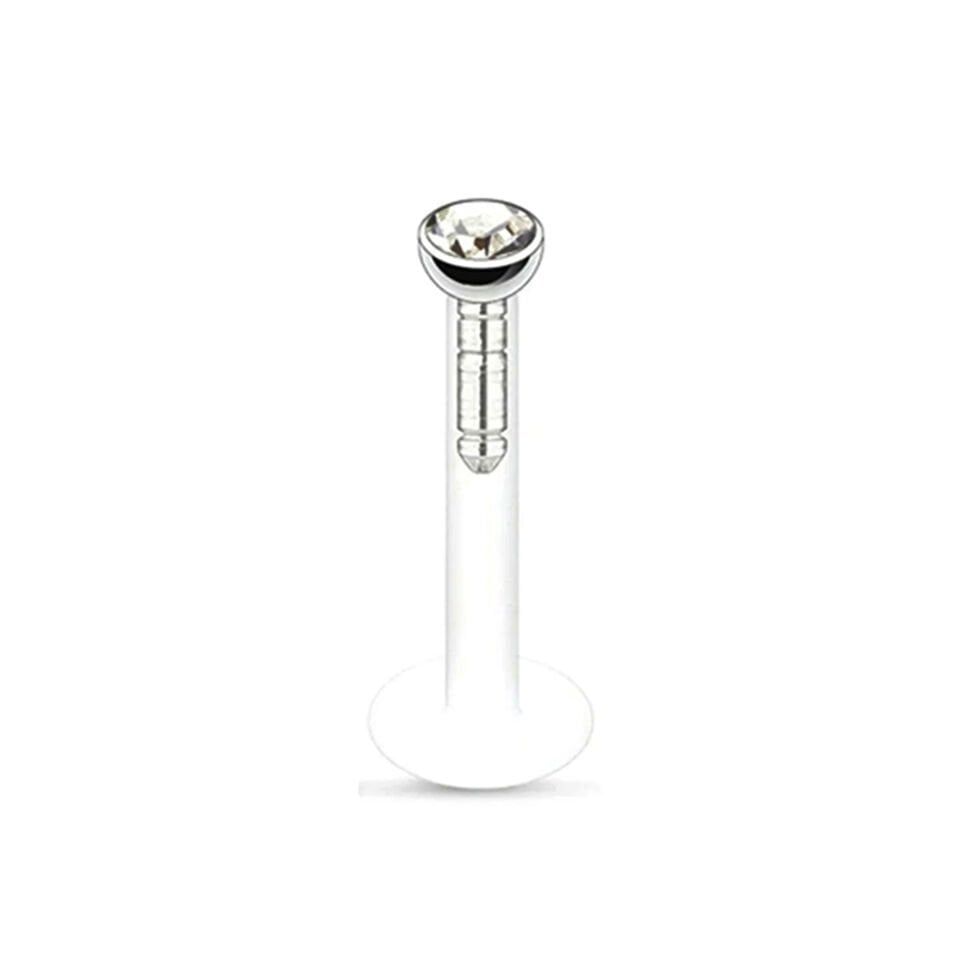 Tek Taş Kristal Şeffaf Bioplastik Dudak Piercing