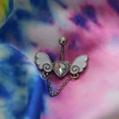 Kalp Kanat Çelik Göbek Piercing | Çelik & Gold Seçenekli