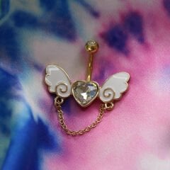 Kalp Kanat Çelik Göbek Piercing | Çelik & Gold Seçenekli