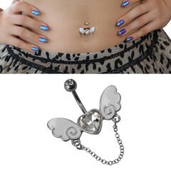 Kalp Kanat Çelik Göbek Piercing | Çelik & Gold Seçenekli