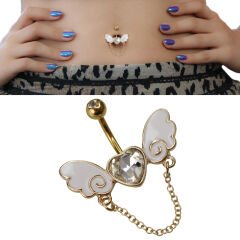 Kalp Kanat Çelik Göbek Piercing | Çelik & Gold Seçenekli