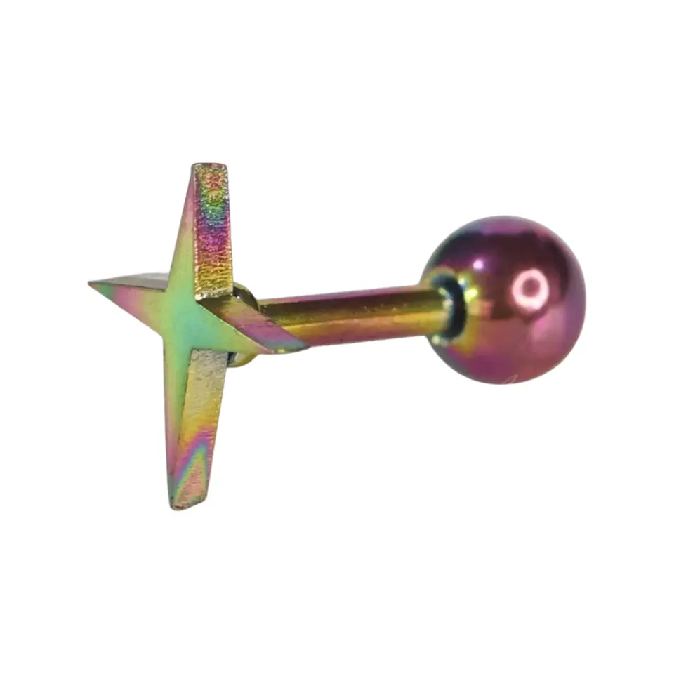 Kuzey Yıldızı Tasarım Gökkuşağı Rengi 316L Cerrahi Çelik Kıkırdak Helix Piercing