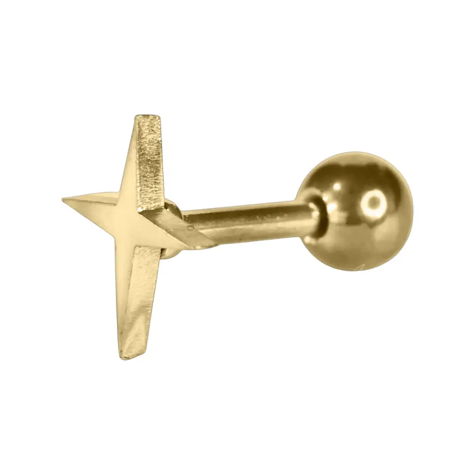 Kuzey Yıldızı Tasarım Gold Rengi 316L Cerrahi Çelik Kıkırdak Helix Piercing
