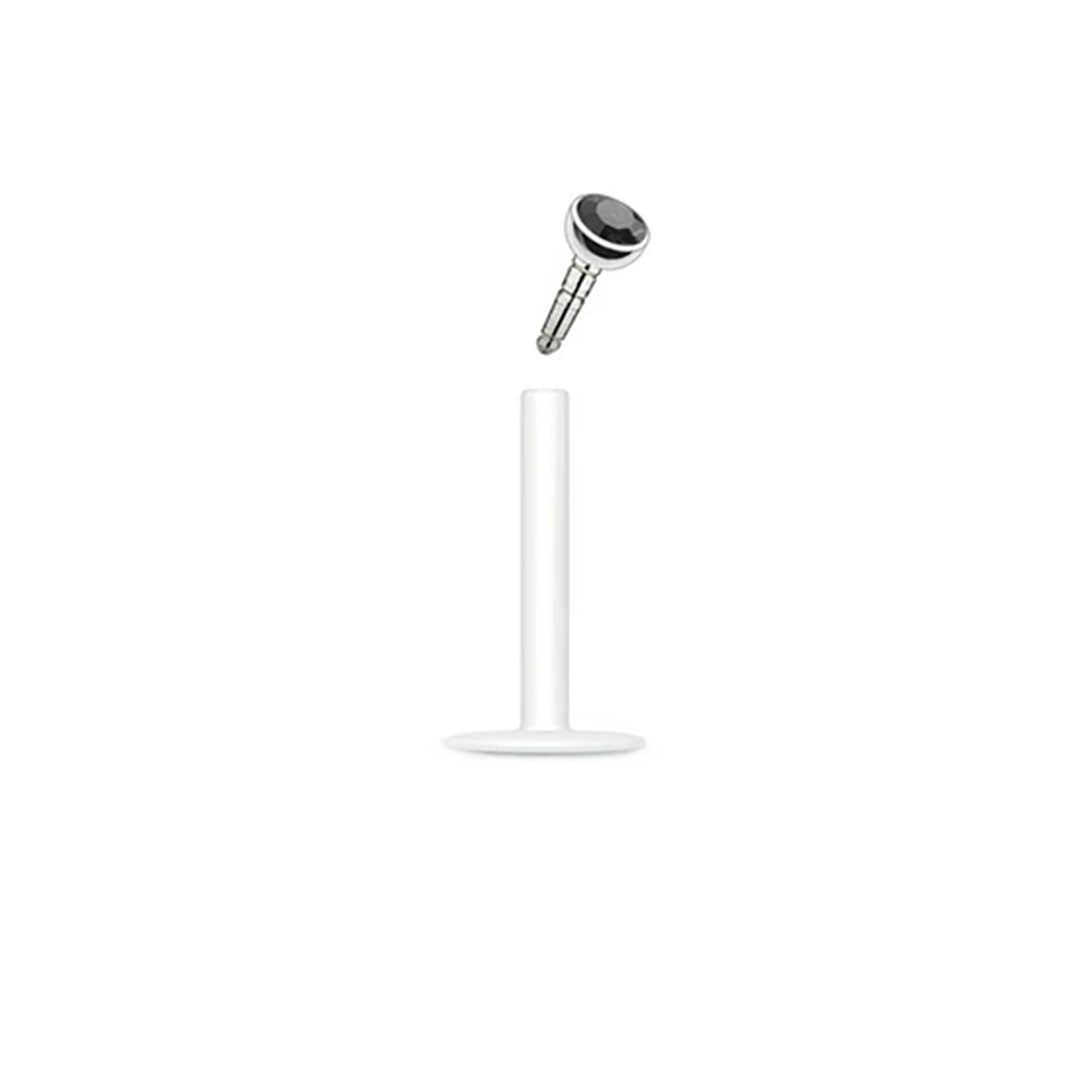 Tek Siyah Taş Kristal Bioplastik (PTFE) Labret Piercing, Tragus-Helix-Conch-Burun-Dudak-Kıkırdak