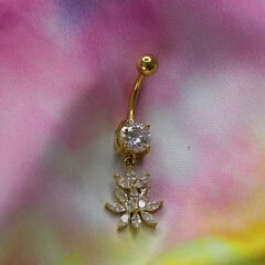 Sallantı Papatya Zirkon Çelik Göbek Piercing | Çelik & Gold Seçenekli