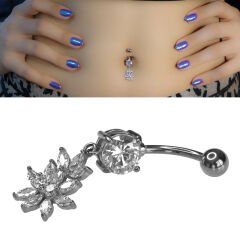 Sallantı Papatya Zirkon Çelik Göbek Piercing | Çelik & Gold Seçenekli