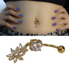 Sallantı Papatya Zirkon Çelik Göbek Piercing | Çelik & Gold Seçenekli