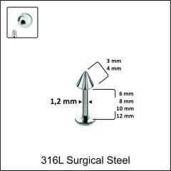 Farklı bar uzunluklarına sahip paslanmaz gümüş dudak piercing seçenekleri