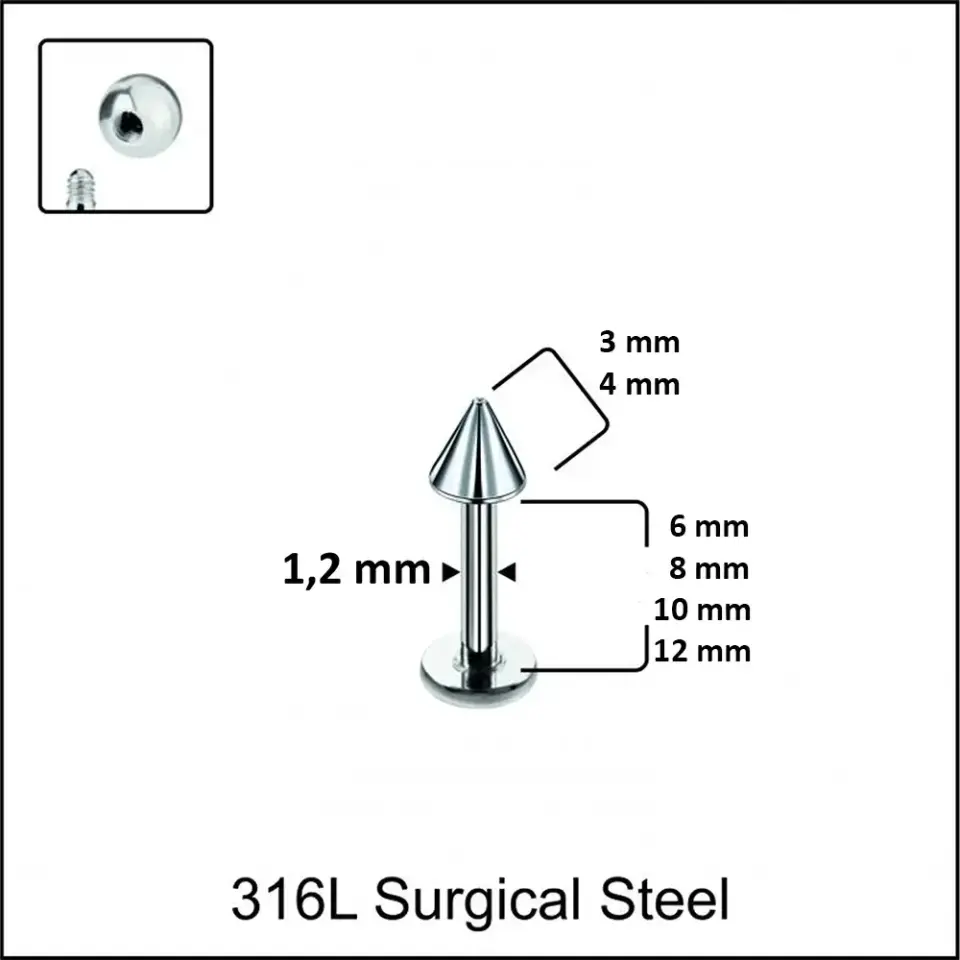 Farklı bar uzunluklarına sahip paslanmaz gümüş dudak piercing seçenekleri