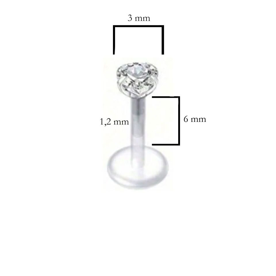 Kalp Taş Kristal Bioplastik (PTFE) Labret Piercing, Tragus-Helix-Conch-Burun-Dudak-Kıkırdak