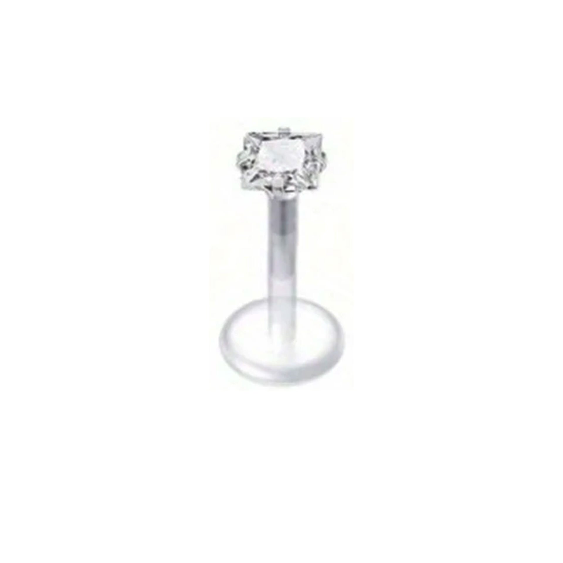 Kare Taş Kristal Bioplastik (PTFE) Labret Piercing, Tragus-Helix-Conch-Burun-Dudak-Kıkırdak