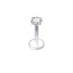 Kare Taş Kristal Bioplastik (PTFE) Labret Piercing, Tragus-Helix-Conch-Burun-Dudak-Kıkırdak